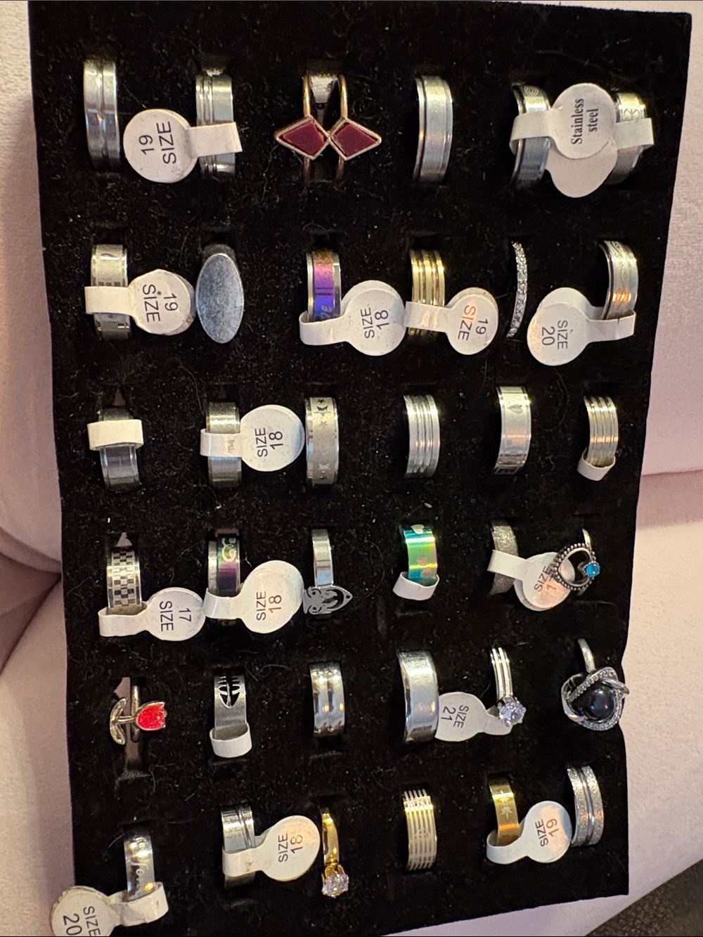 Stainless Steel Assorted Rings Set in Silver and Black - Unbranded